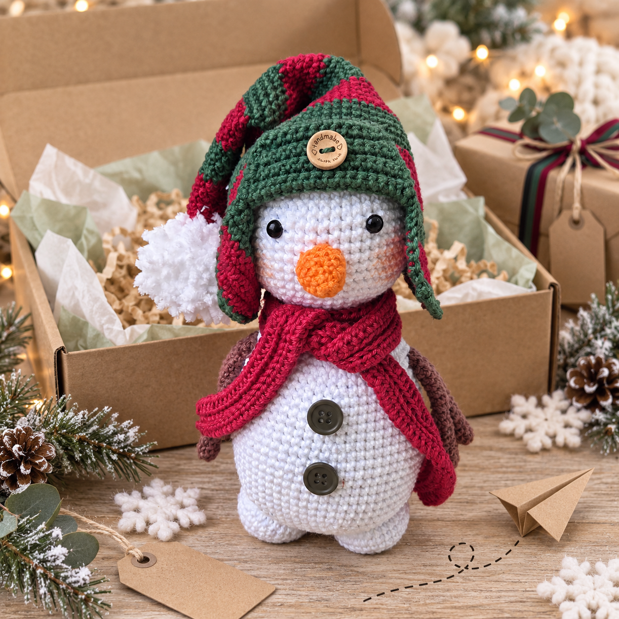Boneco de Neve Pequeno em amigurumi, peça pronta