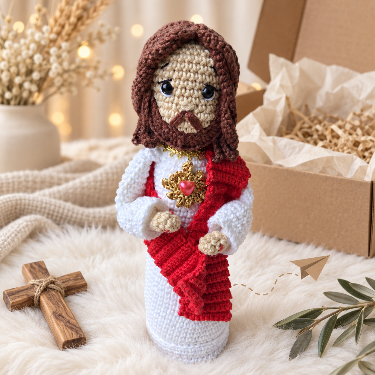 Sagrado Coração de Jesus em amigurumi, peça pronta