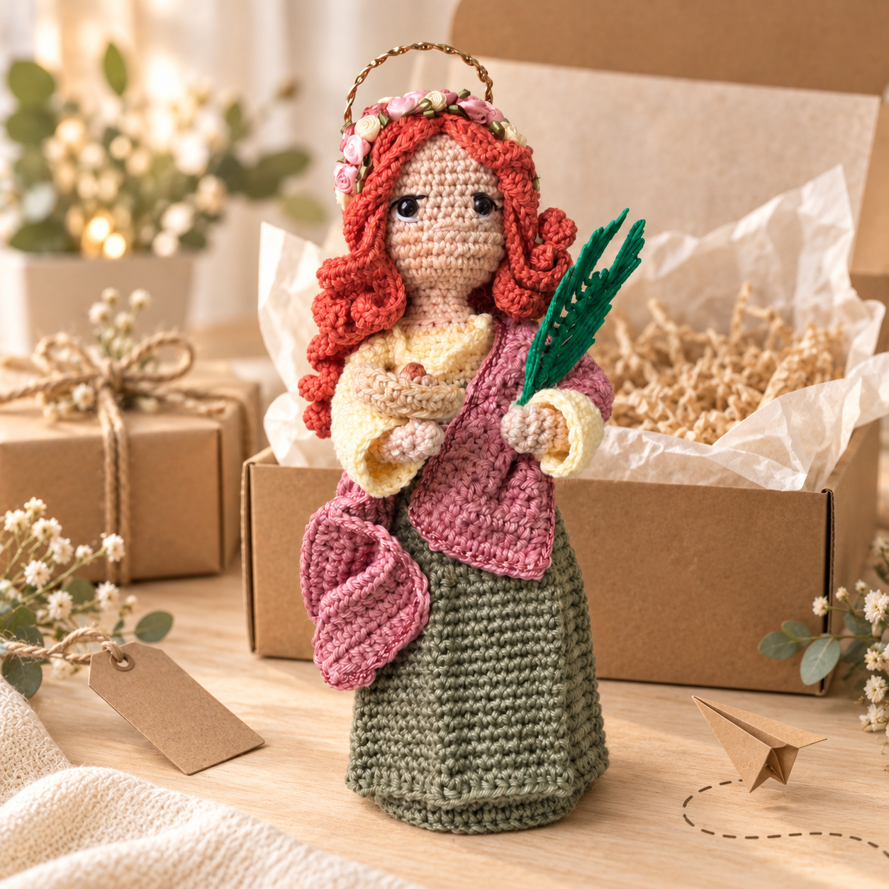 Santa Ágatha em amigurumi, peça pronta