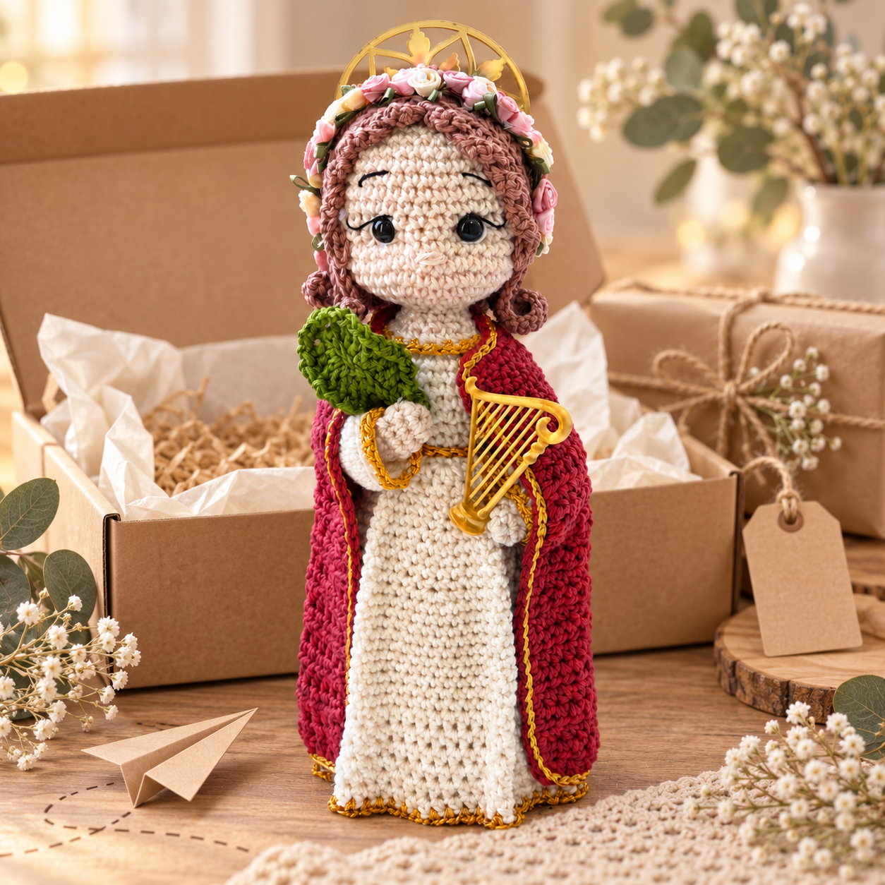Santa Cecília em amigurumi, peça pronta