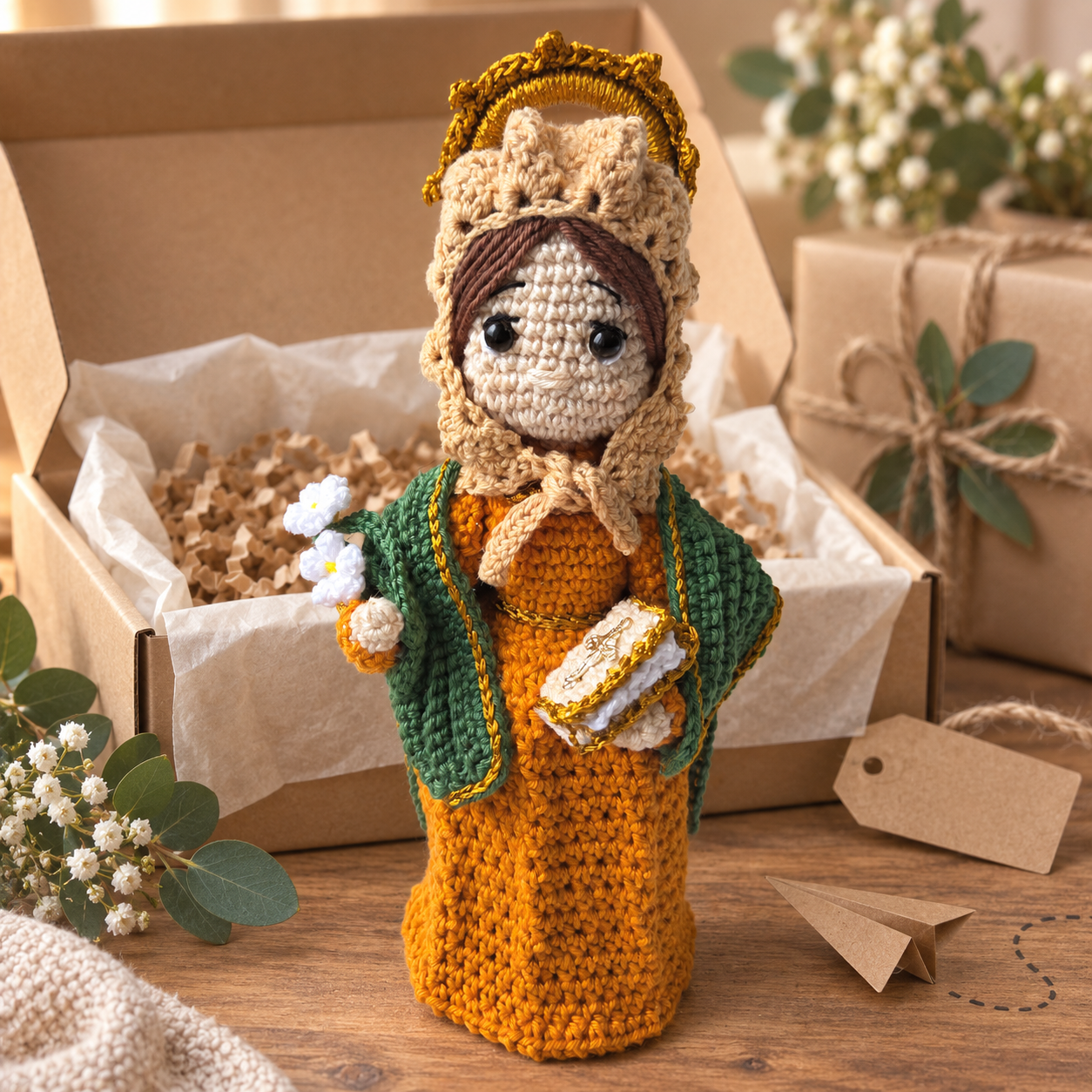 Santa Dinfna em amigurumi, peça pronta