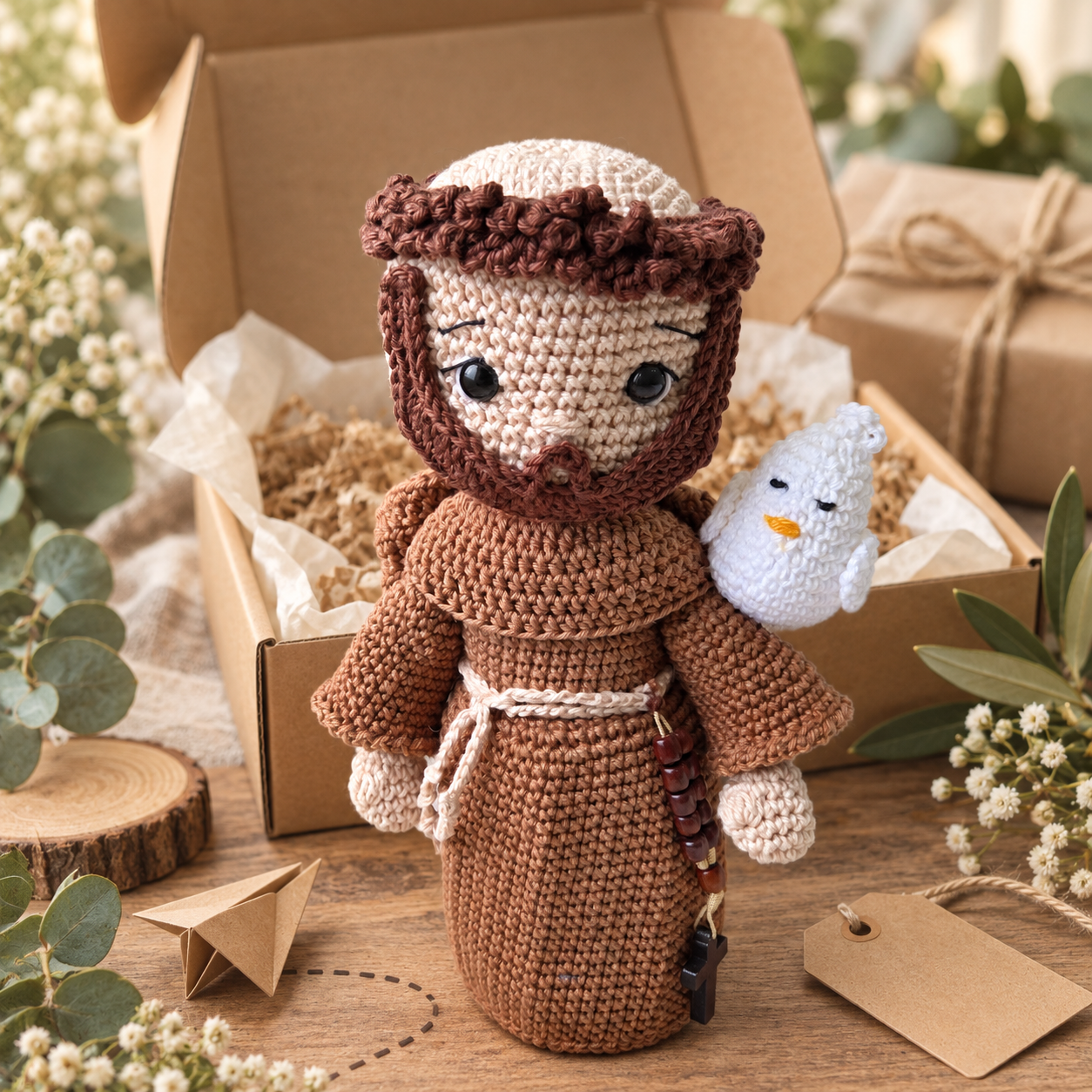 São Francisco de Assis em amigurumi, peça pronta