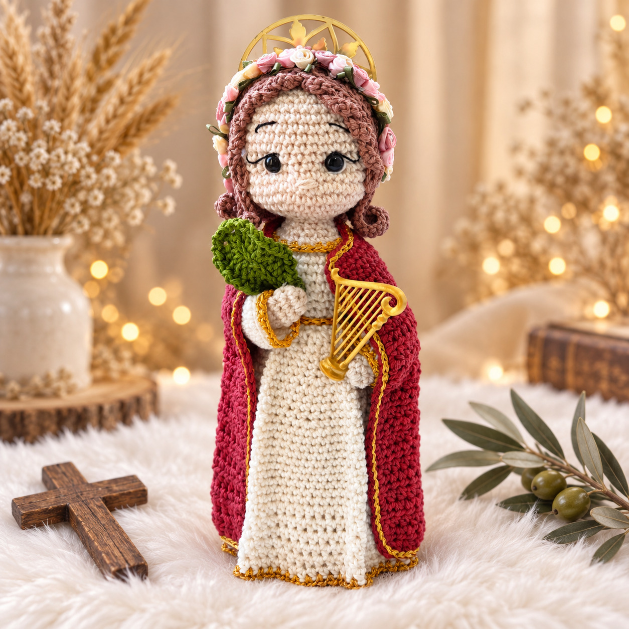 Santa Cecília completa em amigurumi