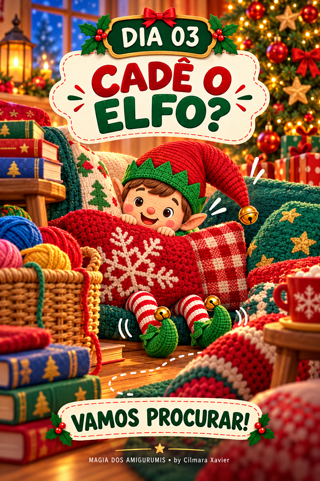 Card ilustrado: Dia 03 — Cadê o Elfo?